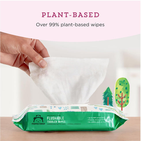336 Count, 8 Packs 42 Amazon Brand - Mama Bear Flushable Toddler Toilet Wipes, Unscented, Formulated without Fragrance