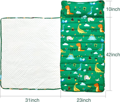 beeweed Toddler Nap Mat, Rollup Kid Sleeping Mat with Removable Pillow & Minky Blanket for Daycare Travel