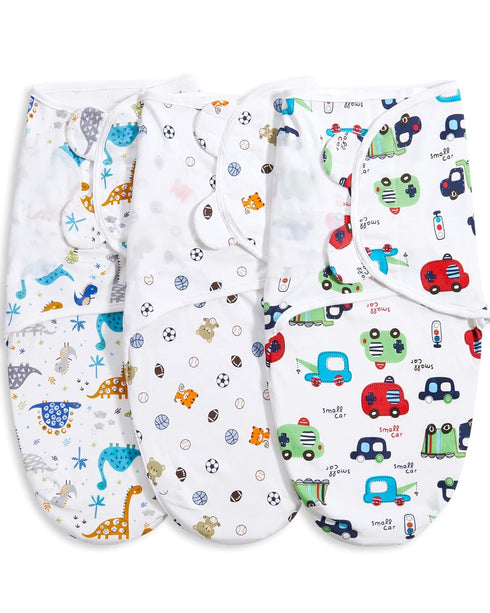 Bubble Bear Baby Boy Girl Swaddle Blankets, 3-6 Months, Hypoallergenic Adjustable Sleep Sacks, 3 Pack with Cute Patterns