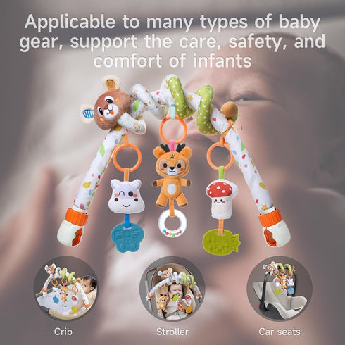 0-3 3-6 TUMAMA Baby Activity Arch with Bear Spiral Toy, Clips Adjustable and Detachable Sensory Stimulating Hanging