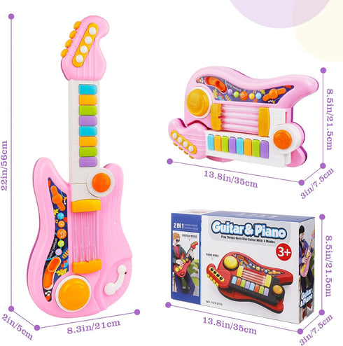 2-4 2+ Kids Guitar, Electric Toddler Baby Music Toys for Ages with Piano Mode Strap and Lights Child Musical