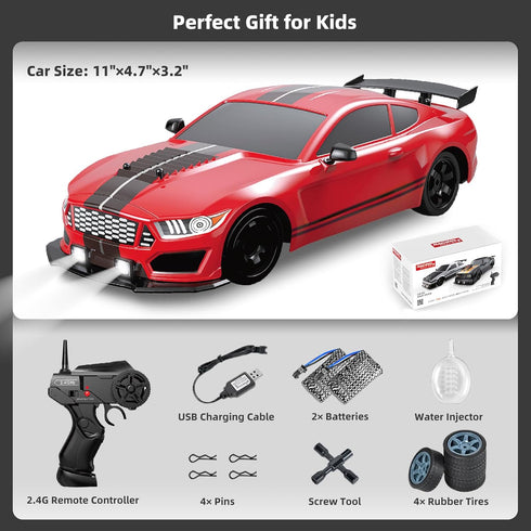 2.4GHz 1:16 4WD RC Drift Car Scale High Speed Remote Control Cars Vehicle with LED Lights Two Batteries and Drifting