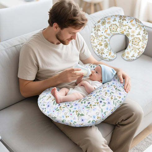 2 Pack Nursing Pillow Covers Soft Breathable Cotton, Fits Standard Breastfeeding Pillows, Washable & Hypoallergenic