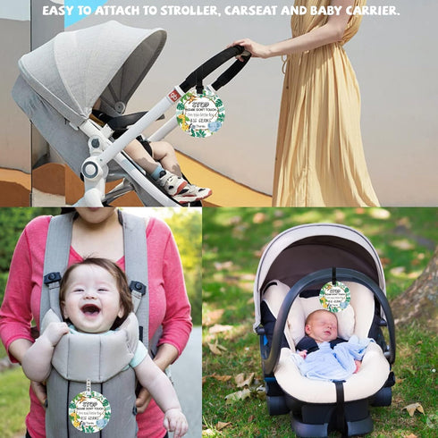 2 Pack No Touching Baby Car Seat Sign, Please Don't Touch Baby Safety Sign with Hanging Straps and Clip, Green Leaves