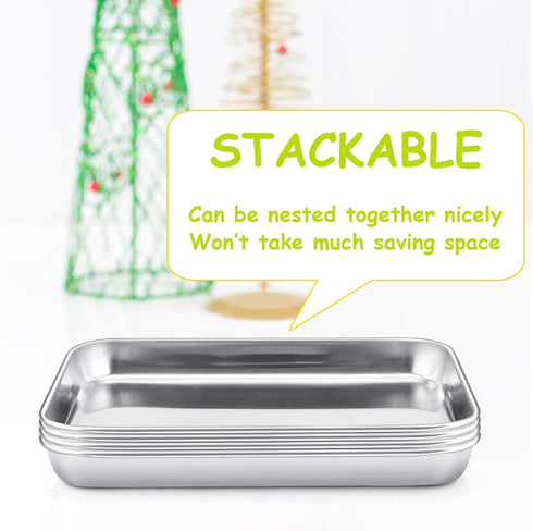 E-far Stainless Steel Kids Plates: 4 Pieces Mini Metal Dinner Dish Set, Non-Toxic & Dishwasher Safe
