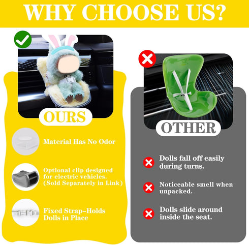 17cm, Mini Car Seat for Clip-On Air Vent Safety Seat with Soft Cushion and ABS Base, Cute Car Decoration & Display
