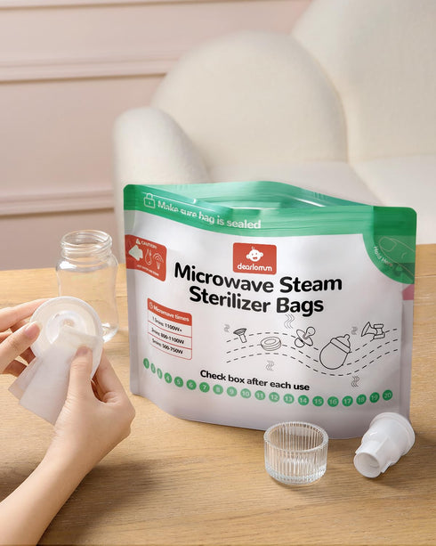 15 Count (20 dearlomum Microwave Steam Sterilizer Bag for Baby Bottles Uses Per Bag), Reusable Travel Sterilization