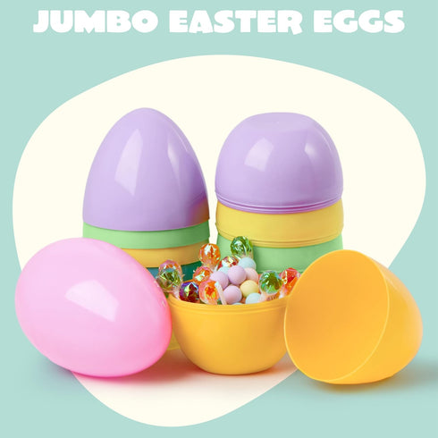 6 6 Inches JOYIN Pcs Large Pastel Easter Eggs, Jumbo Plastic Eggs Fillable for Easter Themed Hunt Colorful Basket