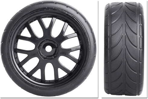 RC On Road Touring Tires and Wheels, Pre-Glued Set of 4 for 1/18 Traxxas Latrax Teton 1/10 4-Tec 2.0 3.0