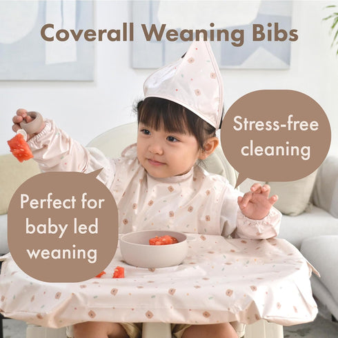 LoLaBi Coverall Baby Feeding Bib for highchair, ULTRA-THIN & Light-weight waterproof toddler bib, WM & Dryer Compatible