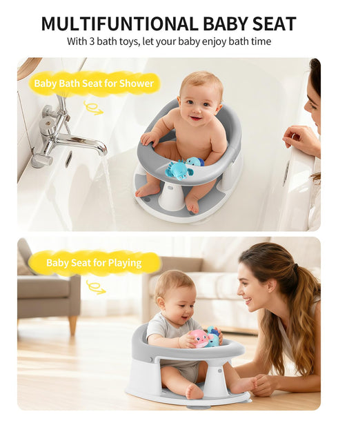 GrowthFun 6 3 Baby Bath Seat for Babies Months & Up, Bath Seats for Babies Sitting Up, Baby Bath Toys, Open Design