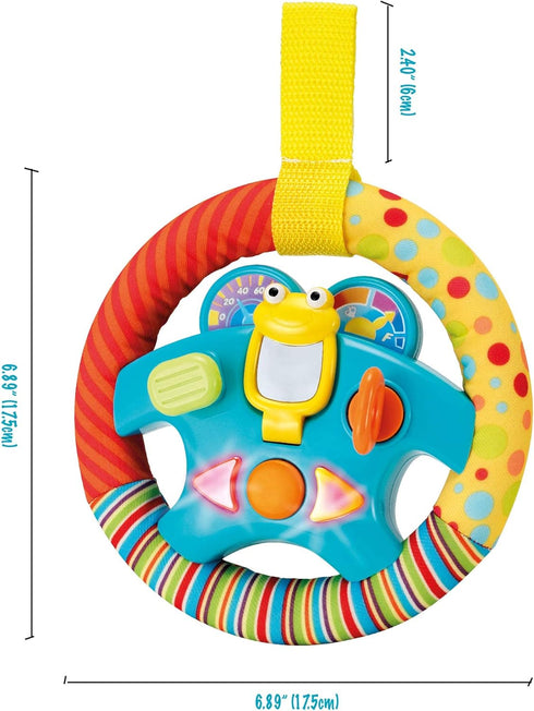 KiddoLab Steering Wheel Toy with Music, Lights, Sounds & Flip Up Mirror for Crib & Stroller