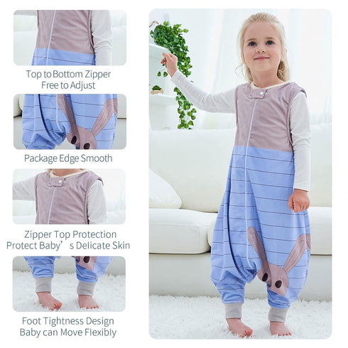 MICHLEY Toddler Sleeping Sack with Feet, Newborn Infant Sleeveless Sleeping Bag, 2-way Zipper, Blue Rabbit, 3-5T