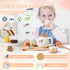 OMYbaby Set 19pcs Playset Playset 3Y+ Wooden Tea for Little Girls, Party With Teapot, Cups, Dessert Stand, Macaroons