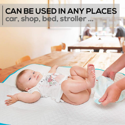 Baby Diaper Changing Mat - Waterproof Portable Travel Pad 31.5 x 25.5 inch for Newborn Toddlers Kids (White w/Turquoise)