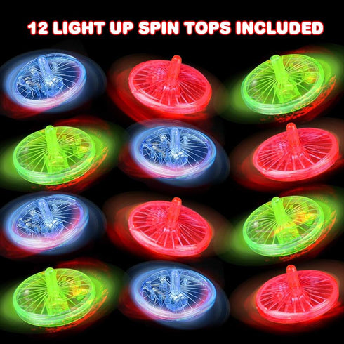 ArtCreativity Light Up Spinning Top Toys, Set of 12, Flashing Spin Toys with LED Effects for Kids