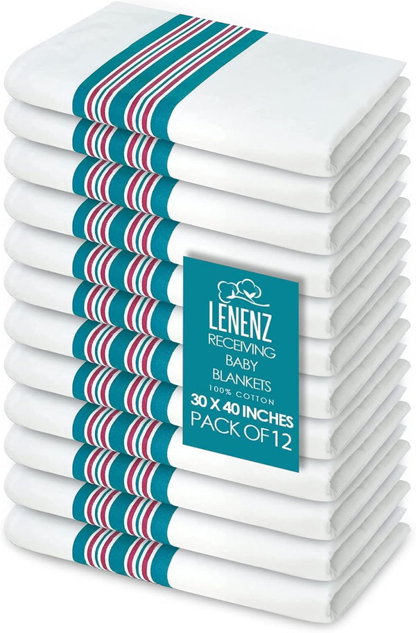 Lenenz Baby Receiving Blankets, 100% Cotton Flannel Receiving Blanket, Perfect for swaddling &