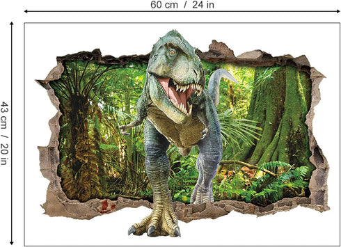 Dinosaur Forest Wall Stickers, 3D Smashed Wall Decals Art Decor for Boys Kids Bedroom Nursery DIY