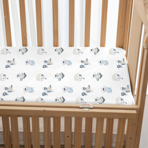 47"x24", 3 Pack Nap Mat Sheet Blue Ocean Sailor Baby Crib Sheets Fitted Elastic Corners, Preschool Day Care Rest Mat