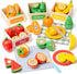 Wooden Play Food Sets for Kids Kitchen Accessories, Velcro Fruit and Veggies