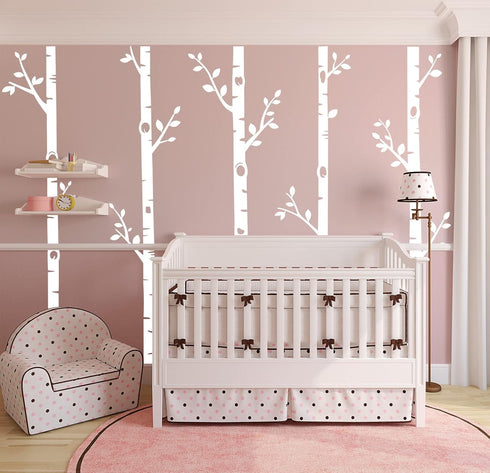 5 (100", Giant Tree Wall Decals Birch Tree Wall Stickers Woodland Wall Stickers for Baby Kids Nursery Bedroom Living