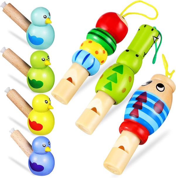 7Pcs Wooden Whistle for Kids - Cute Cartoon Animal Bird Whistle Set, Musical Instrument Early Learning Props