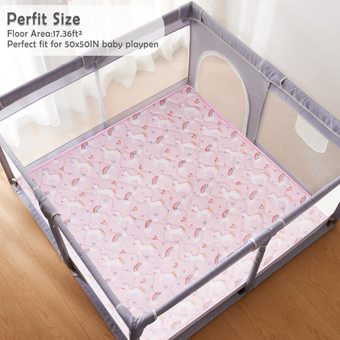 50" 50", Viviland Baby Play Mat x Extra Thick Big Baby Mat for Baby/Toddler, Non-Slip & Machine Washable (Pink Unicorn)