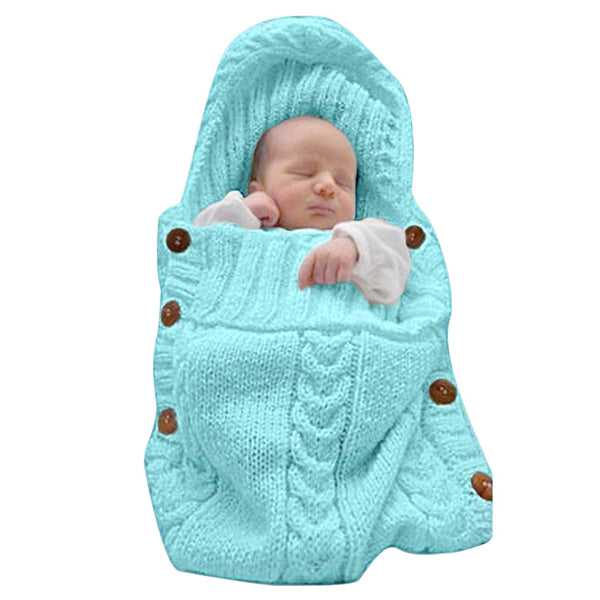 XMWEALTHY Newborn Baby Wrap Swaddle Blanket, Knit Sleeping Bag, Stroller Wrap (Sky Blue, 0-6 Month)