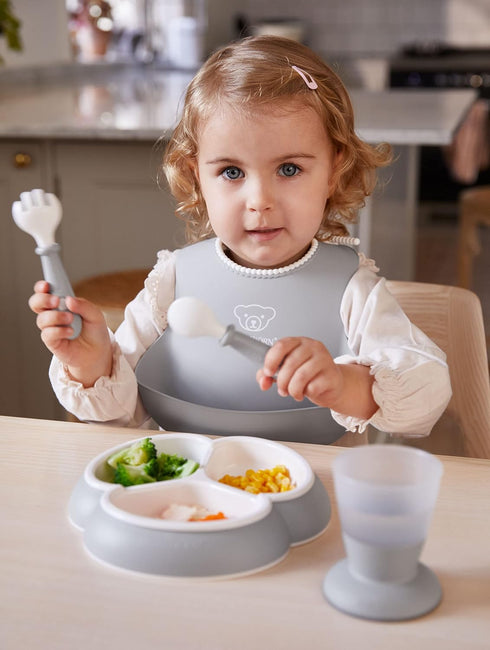 BabyBjoern Baby Spoon and Fork Set, 4 pcs, Gray