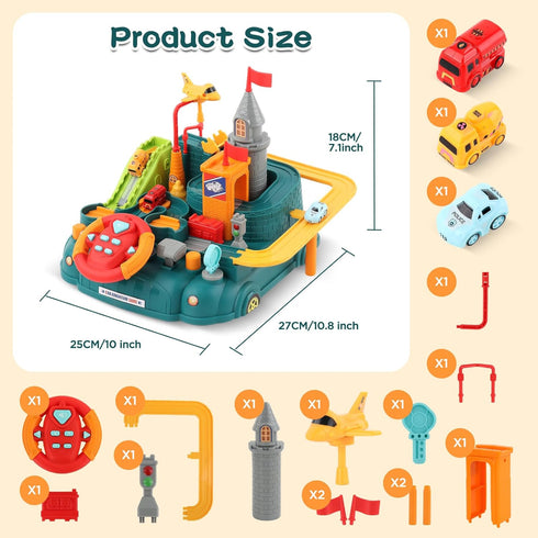 2026 3 4 5 6 3-5 Upgraded Car Adventure Toy for Year Old Boys Girls, Race Track Toy with Steering Wheel & Sound
