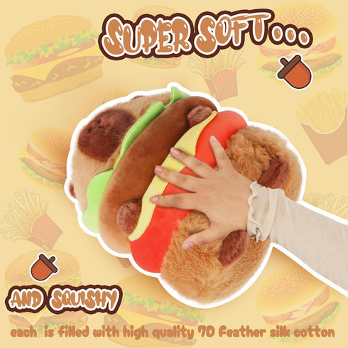 9.5 Inch CHDBLOCK Hamburger Capybara Plush Toy - Cute Capybara Stuffed Animal, Kawaii Capibara Plushie for Kids