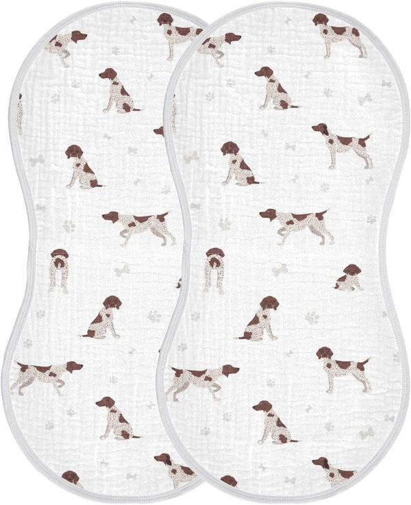 German Shorthaired Pointer Muslin Burp Cloths, 2 Pack, 100% Cotton Baby Washcloths Bibs for Boy & Girl
