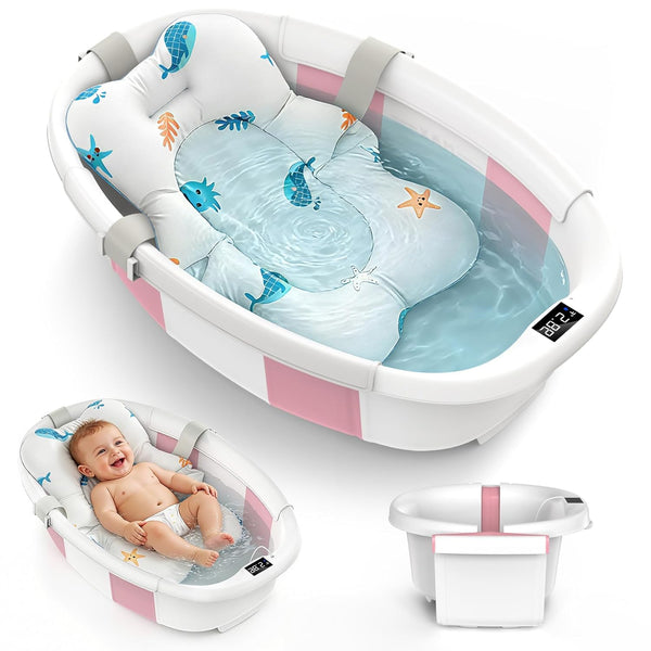 SKYNYCE Collapsible Baby Bathtub for Newborn to Toddlers 0-36 Months, Large Baby Tub