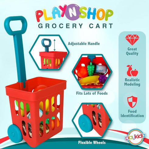Set, Set, 3+ Playkidz Toy Shopping Cart Play Plastic Food Toys, Interactive Play Learning Resources & Pretend Play Fun