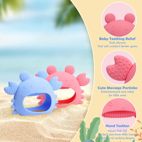 Anboor 2 Pack Baby Teething Toys: Silicone Teethers for Babies 0-6 Months, Anti Dropping Hand Teether for Teething