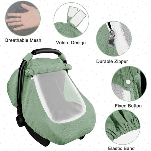 Summer 2 Pack Hooyax Muslin Baby Bundle - Breathable Car Seat Cover & Nursing Pillow Slipcover, Breathable
