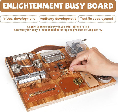 Montessori Busy Board for Toddlers, Wooden Sensory Learning Activity Board for Fine Motor Skills, Educational Toy