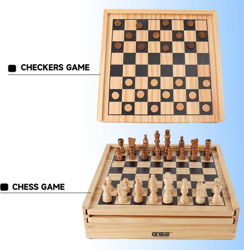 GSE Games & Sports Expert Wooden 9-in-1 Game Combo Set - Chess, Checkers, Backgammon, and More