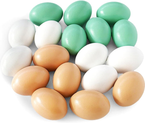 18 PCS 3 Colors Wooden Fake Chicken Eggs,Wood Nest Egg Faux Egg