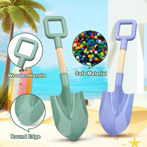 LNCOJOLM 4-12, Wood Handle Beach Shovel Snow Toy for Kids Digging, Sand Spade Sandbox Toy for Kids Safe Plastic Garden