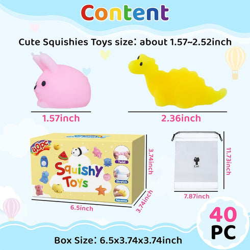 Waraoko 40 Pack 8-12 4-8 Mochi Squishies Toy, Mini Kawaii Animals Squishy Party Favors for Kids Small Toys fidget