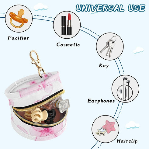Cherry Blossom Round Pacifier Storage Case with Zipper, Portable Pacifier Case for Travel, Diaper Bag & Purse, Pacifier