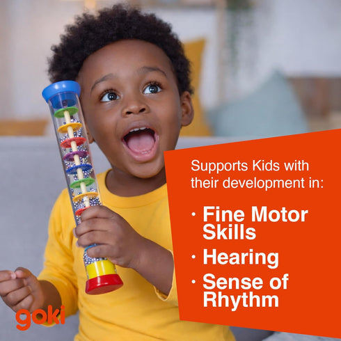 1-3 Goki Wooden Rain Stick Musical Instrument I Montessori Rainmaker Toy for Toddlers - Sensory Baby Rattle & Auditory