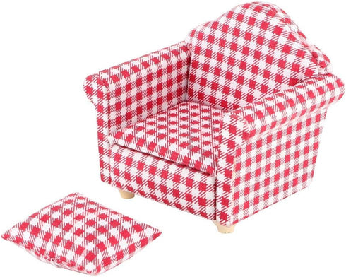 Doll House Sofa Arm Chair, 1:12 Scale Wooden Miniature Furniture Decor Couch with Pillow, Kids Play Toy