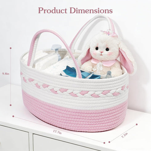 k8PurrDog Diaper caddy Organizer, Cotton Rope Gift Basket with Removable Divider, Nursery Storage Organizer for Baby