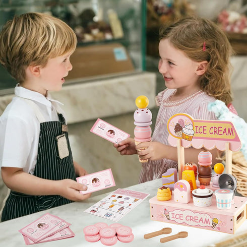 Counter 3-5, Set 3+ 4 5 6 HERSITY Wooden Ice Cream Pretend Play Food for Toddlers Ice Cream Shop Stand Popsicle Toy