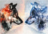 Bgraamiens Puzzle - Ice VS Fire - 1000 Pieces Fantasy Double Exposure Wolf Puzzle for Adults