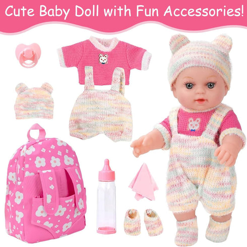 12'' Backpack Set 12 Inch 3+ Baby Doll with in Gift Box, Baby Doll Accessories Included Cute Realistic Baby Dolls