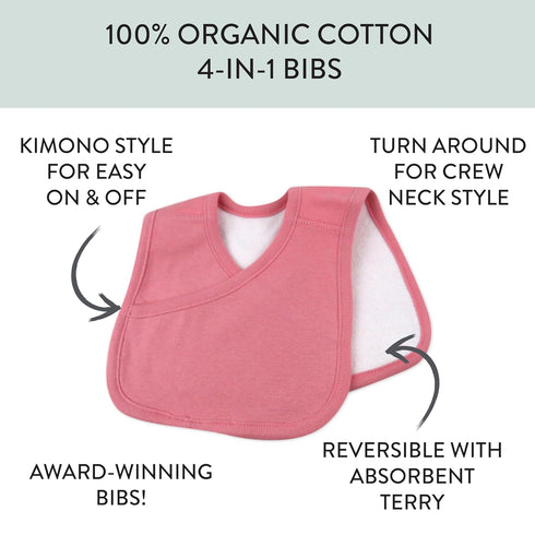 Multipack 4-in-1 100% HonestBaby Reversible Bibs Absorbent Terry and Knit Organic Cotton Infant Baby Boys, Girls