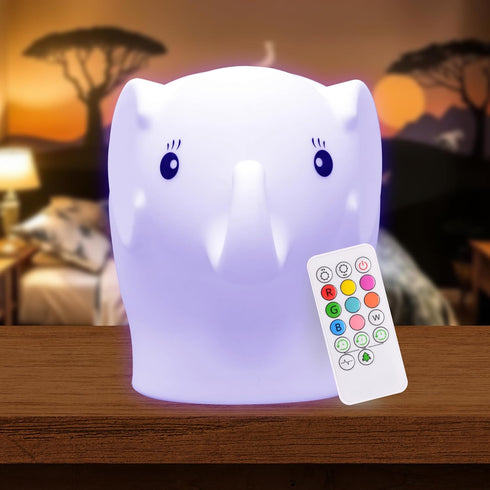 Lumipets Remote Control Silicone Night Light for Kids - Elephant Design with 9 Soft Colors & Sleep Timer